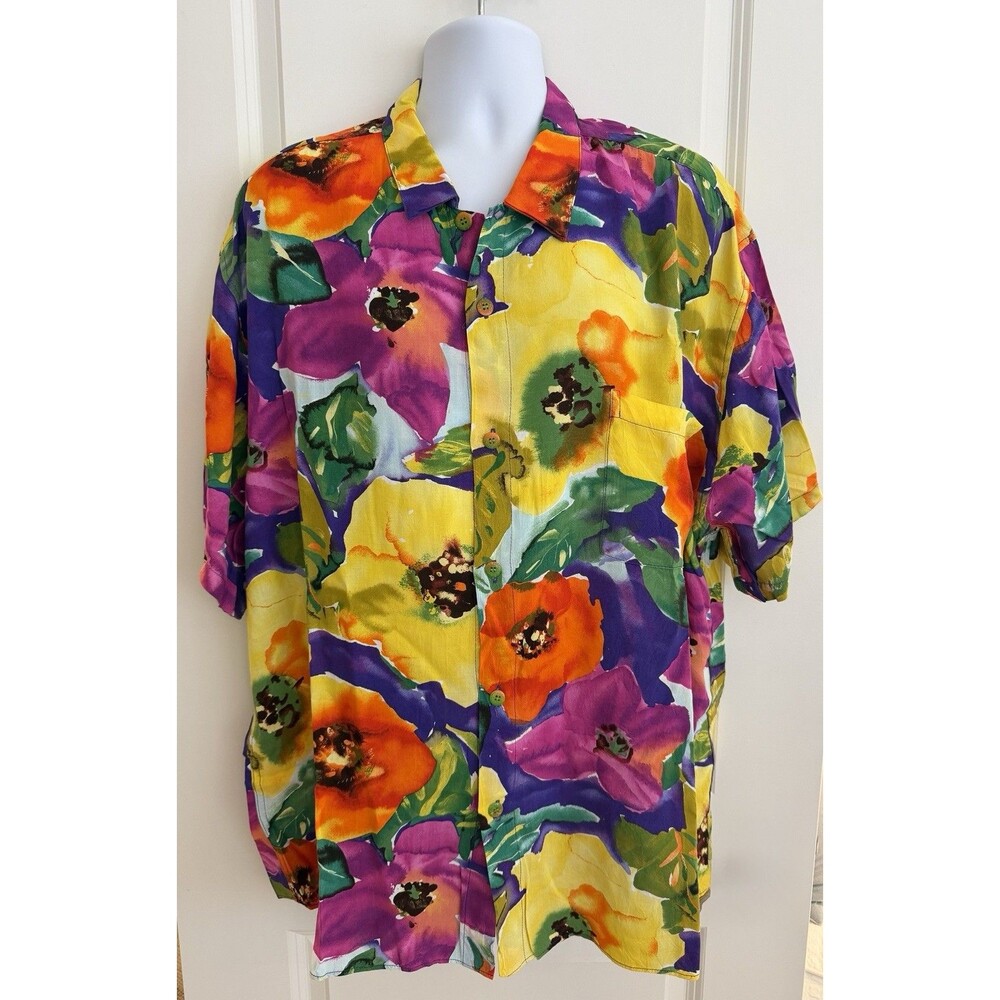 Jams World Men’s Hawaiian Aloha Short Sleeve Shirt, XXL, “Poppy”, EUC